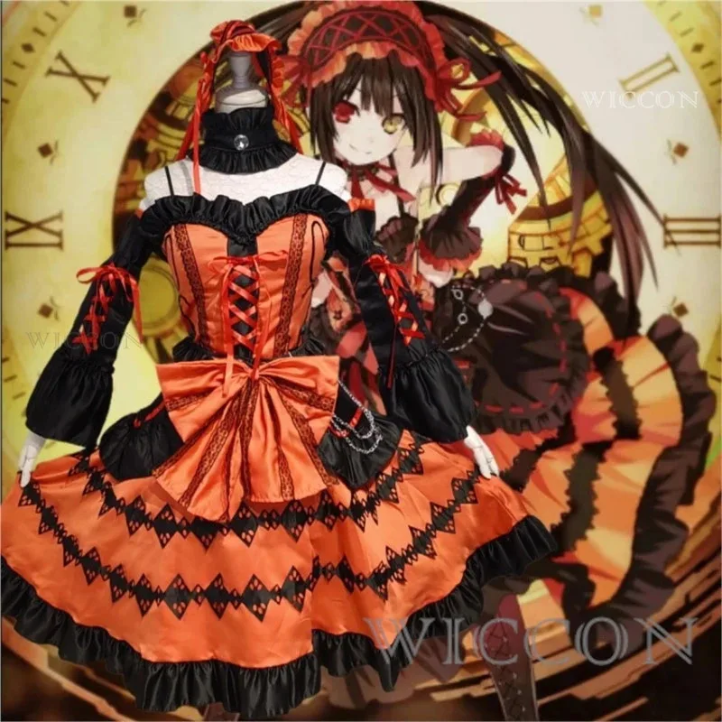 

COSda@DATE A LIVE Tokisaki Kurumi Cosplay Costume Wig With Bangs Clip Ponytails Comic Con Nightmare Black Long Ponytials Wig Cos