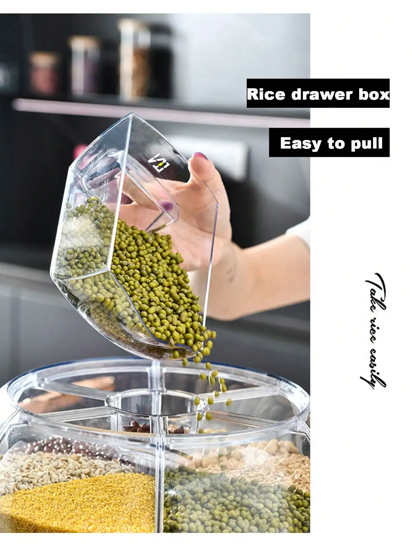 صندوق تخزين الأرز الدوار المكون من 6 أقسام - حاوية بلاستيكية محكمة الغلق للرطوبة/المقاومة للحشرات