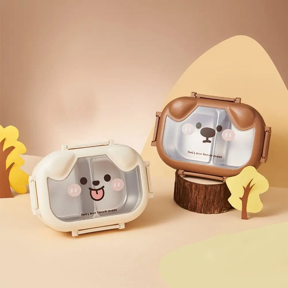 Cartoon Divides Food Container Leak-proof Stainless Steel Fresh-Keeping Box 2 Compartment Puppy Shape Lunch Container Tableware