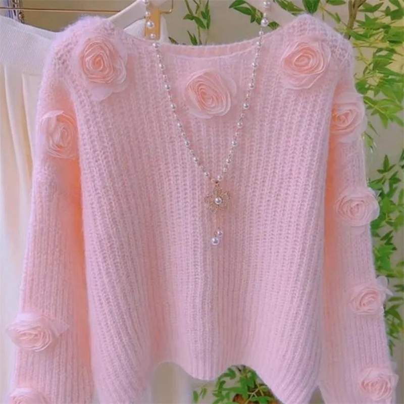 

Мягкий желтый свитер для женщин, весенне-осенне-зимняя одежда, новинка 2026, модный вязаный свитер с объемным цветком, топ, пуловер