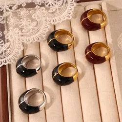 316L Stainless Steel Aesthetic Black Rings For Women Man Gold Silver Color Waterproof Women's Men's Ring Minimalist Couple Rings