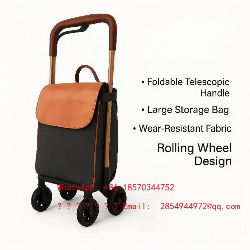 Household Aluminum Alloy Universal Wheel Folding with Brakes, Shopping Trolley, Telescopic Trolley
