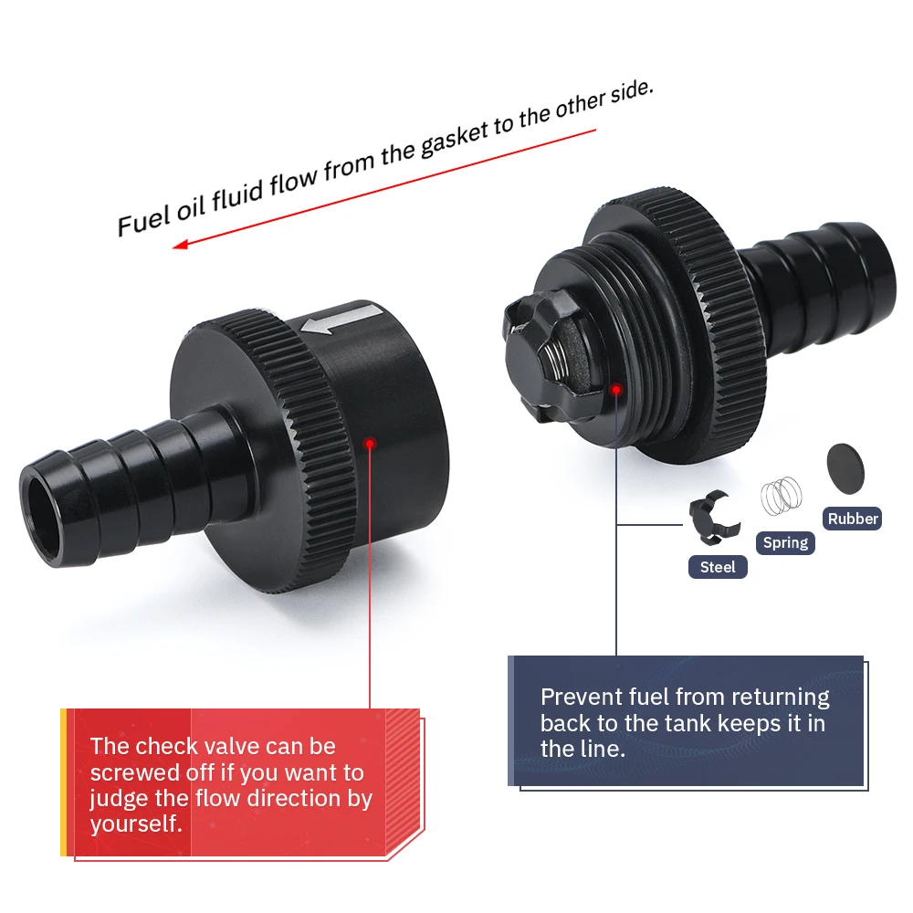 WLR - 3/8" 10mm Non Return One Way Fuel Check Valve Aluminum Alloy Petrol Diesel WLR-FCV10