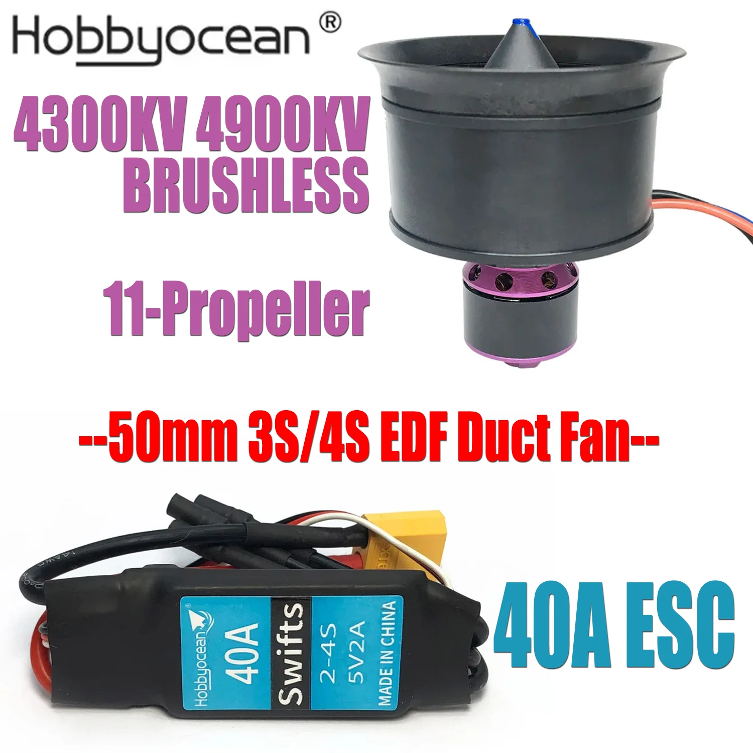 

Hobbyocean 40A 50A ESC 50mm EDF Duct Fan 4900KV 4300KV 11 Propeller Brushless Motor Rc Jet Airplane EDF Plane Model DIY Parts