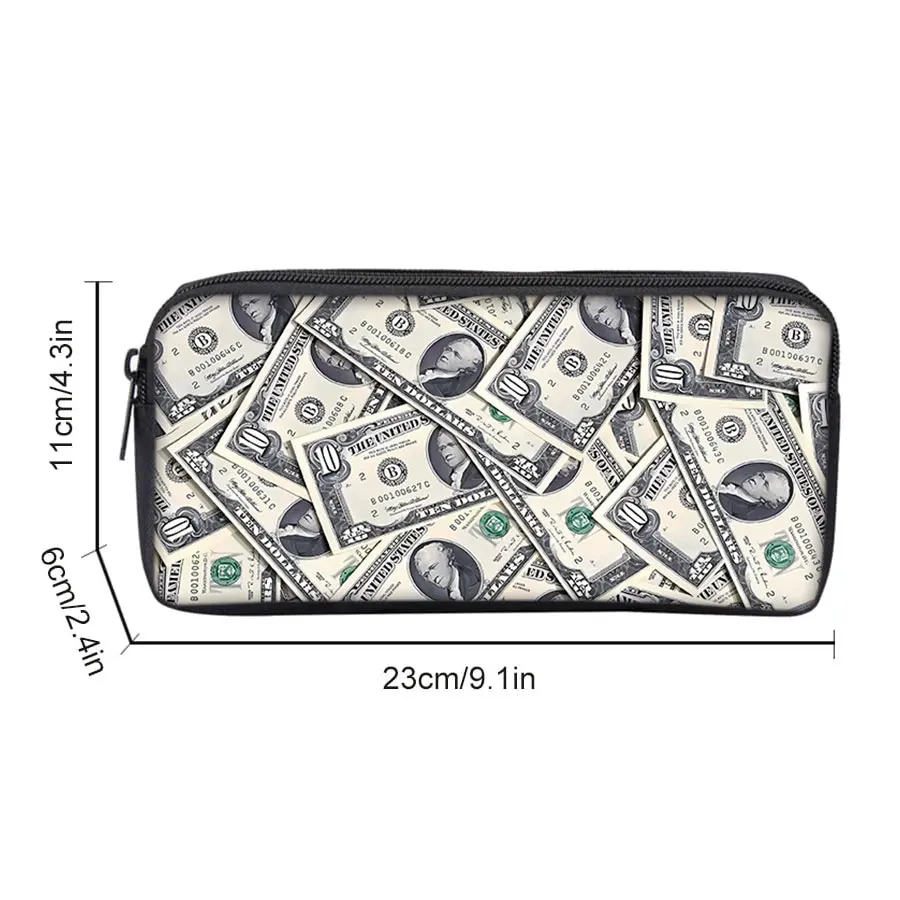Dollar Banknote Pattern Single Layered Pencil Case for Boy/Girls Best Gifts 2D Cartoon School Supplies Pencil Pouch for Children
