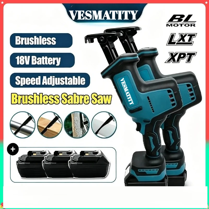 Cordless  Reciprocating Saw, Speed Adjustable 3000 SPM 32mm Stroke for Metal Wood Cutting Power Tool for 18V-20V battery