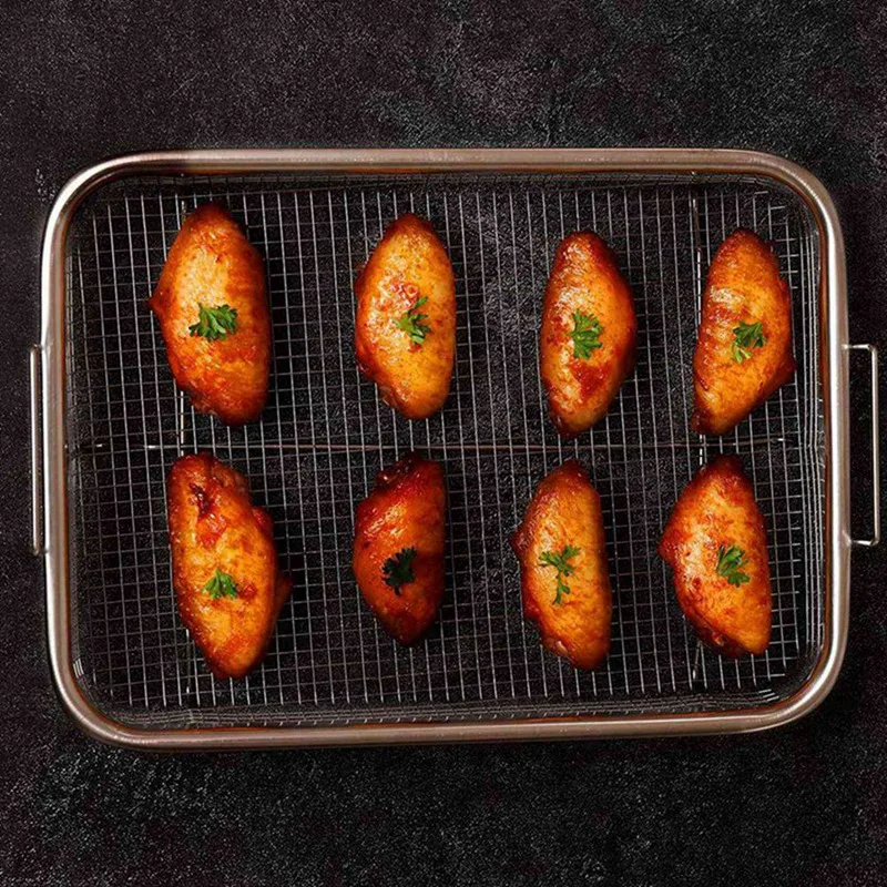 Cesta para freidora de aire para horno, cesta para parrilla de acero inoxidable, cesta de malla antiadherente, bandeja para freidora de aire, cesta de rejilla ecológica, 4 Uds.