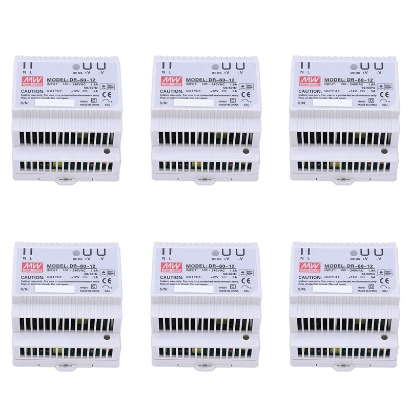 6X Din Rail Power Supply 60W 12V Ac Dc Converter Dr-60-12 Power Supply 12V 60W Good Quality