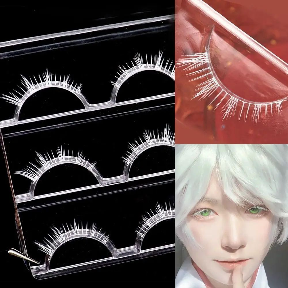 Eye Makeup Tools Halloween White Lashes Natural Look Reusable False Eyelashes Masquerade Party White Manga Lashes