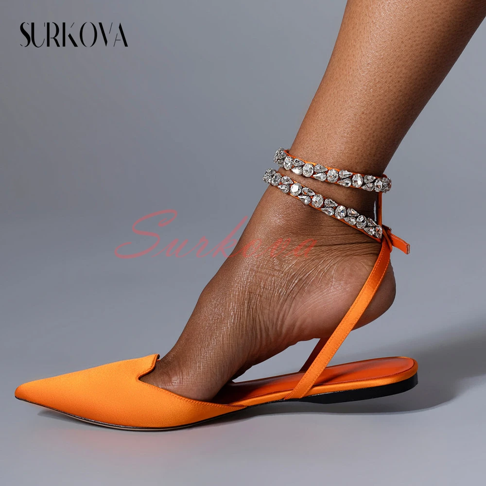 Jewel Ankle Strap Flats Pumps for Women Summer New Concise Sexy Strap Flat Sandals Ladies Casual Shoes Women's Flat Fashion Shoe