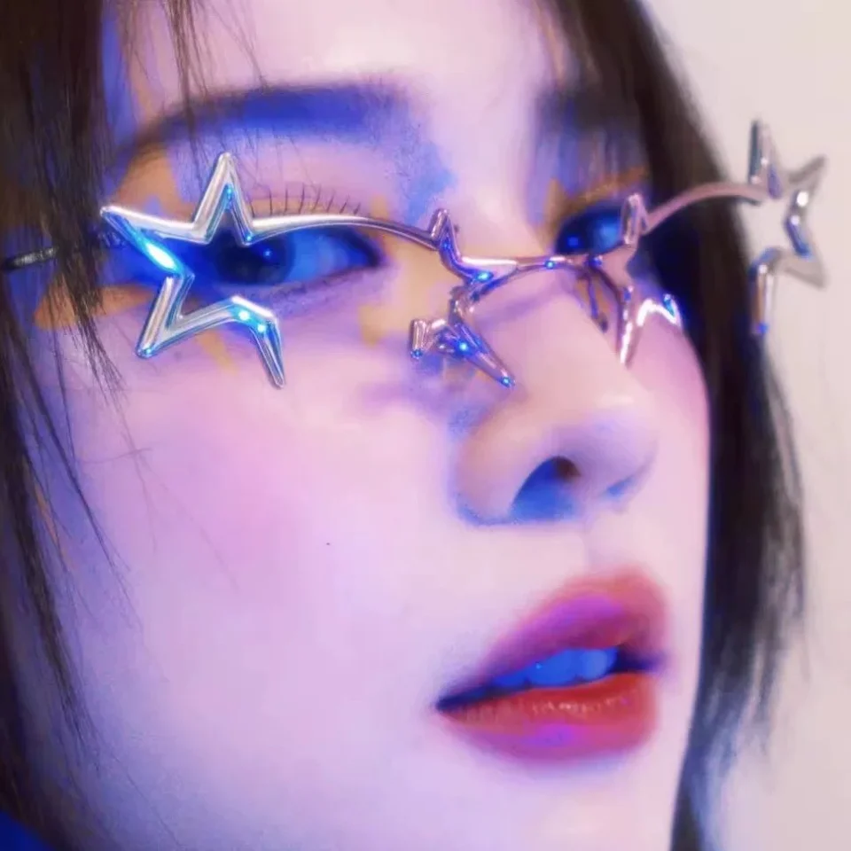 fashion-trend-non-lens-foldable-metal-eyeglass-frame-men's-and-women's-party-decoration-pentagram-design-personalized-glasses