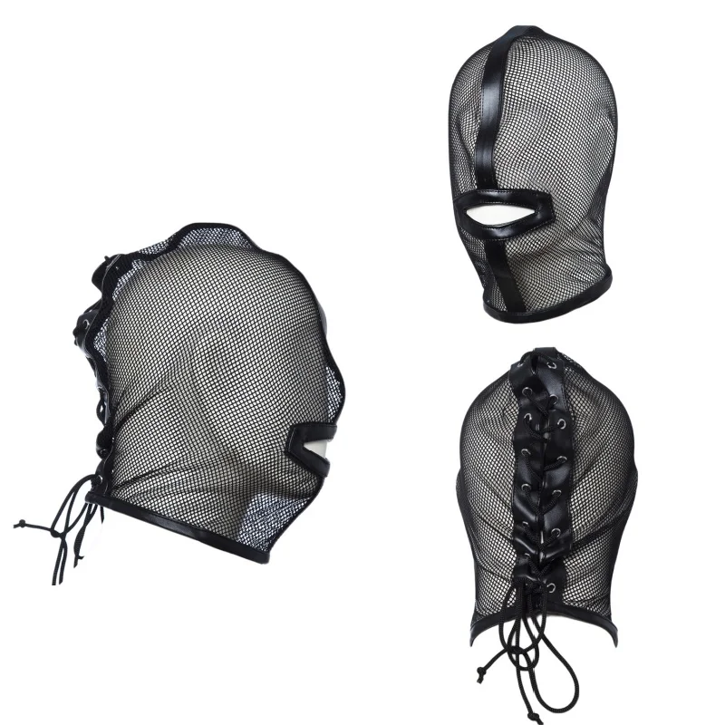 

Super Sexy Fashion Leather Mesh Elastic Face Cover For Halloween Cosplay Party Full Face Hood Head Performance Mask﻿ Costumes