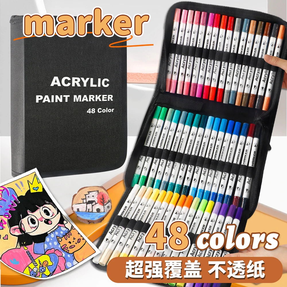 48 Colored Double Headed Marker Pens Set Graffiti Manga Sketch Kawaii Art School Supplies Stationery Paint Lettering Markers