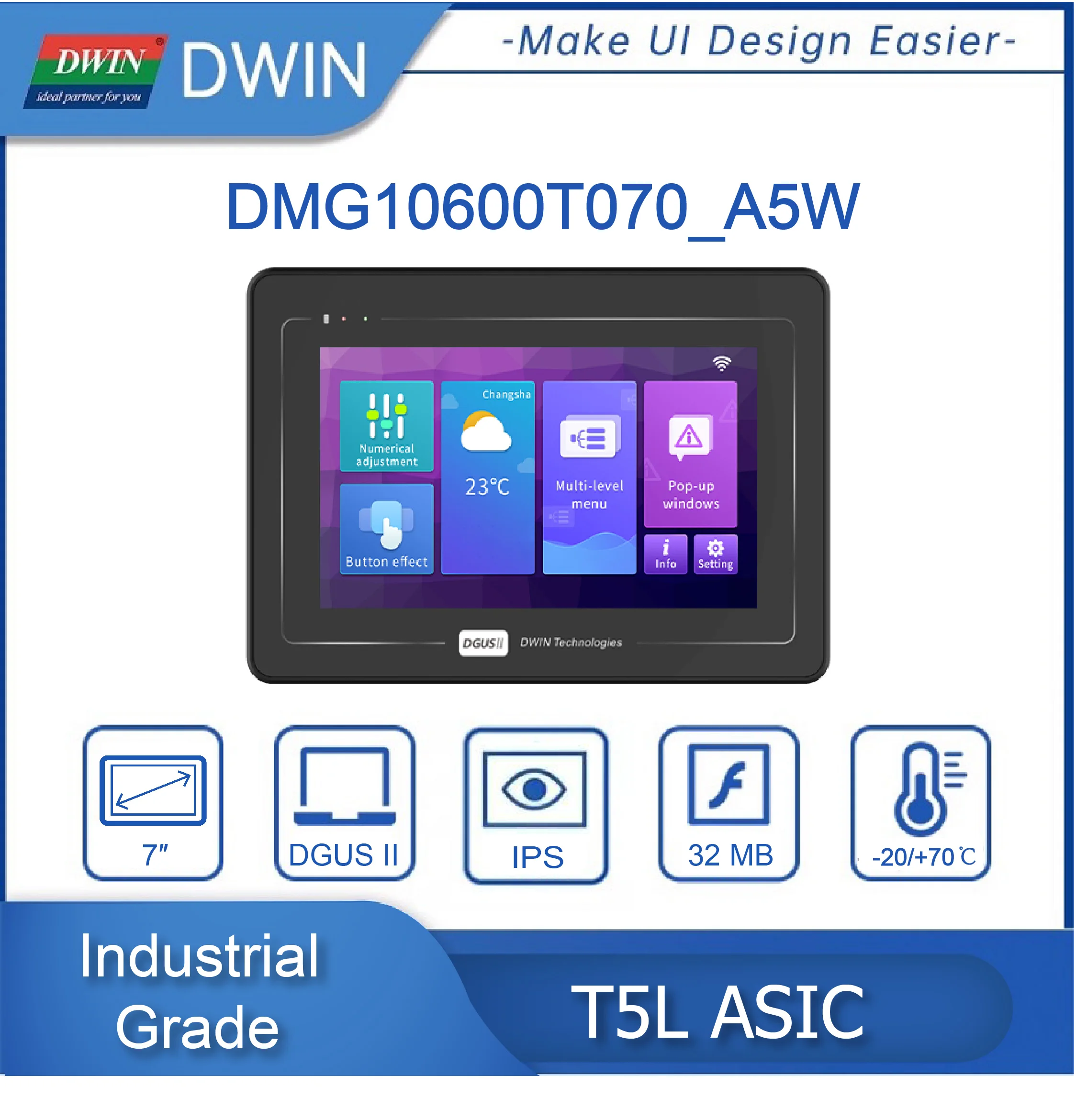 DWIN 4.3 \'5\' 7 \'10.1\' grado industriale con custodia Touch Panel seriale TFT LCD HMI Display RS232/RS485