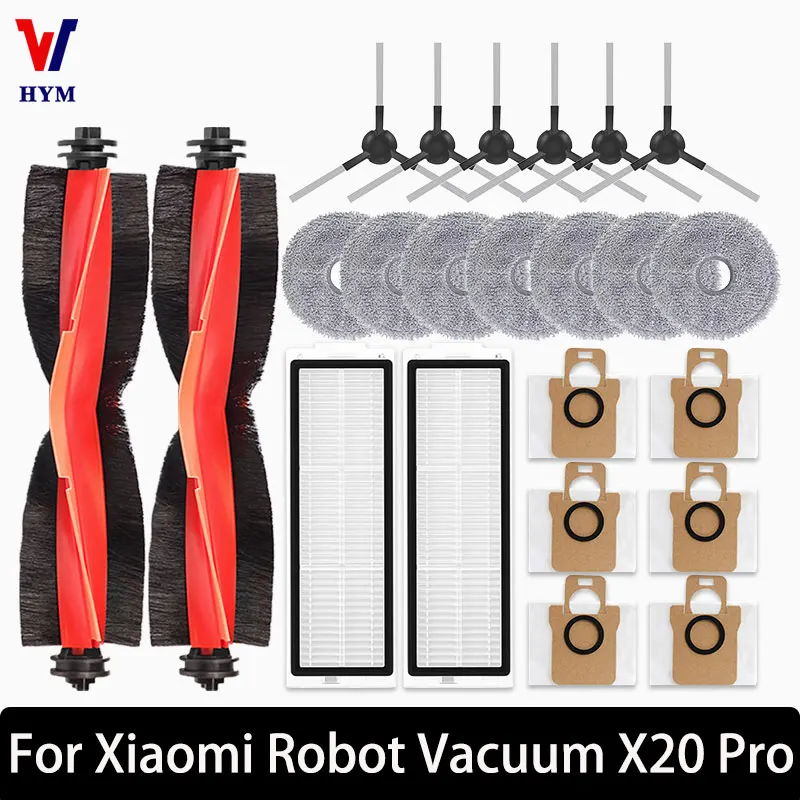 Do odkurzacza robota Xiaomi X20 Pro / D102GL Części do odkurzacza Akcesoria Wałek główny Szczotka boczna Filtr Hepa Ściereczka do mopa Worek na kurz
