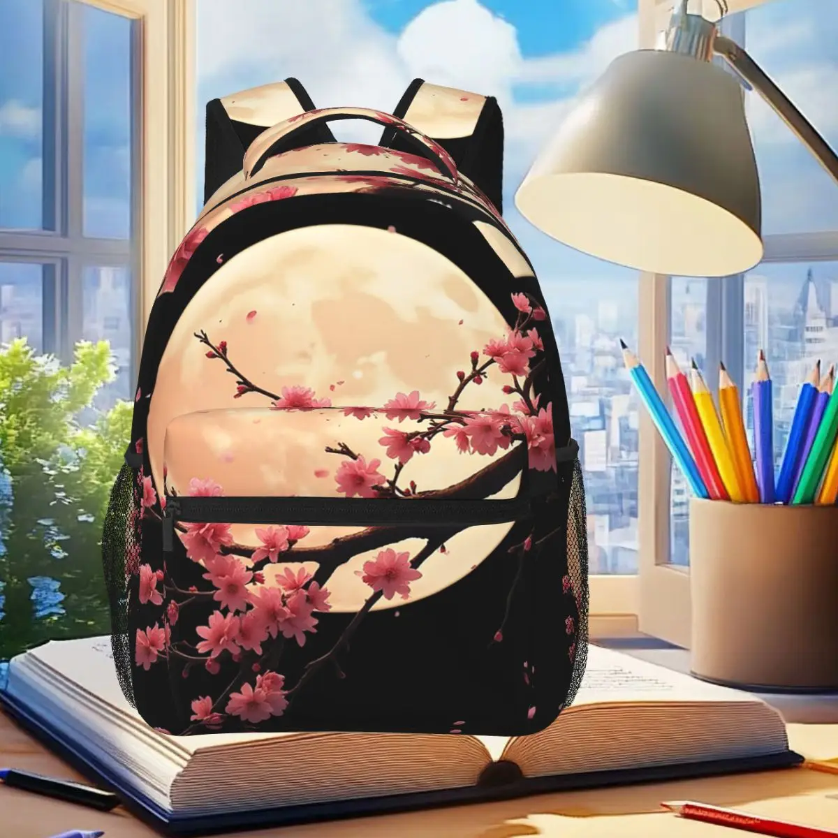 

Moonlight And Blossom Sakura Branches Backpack Student Boys Girls BookBag Children School Bag Laptop Shoulder Bags for Men Women