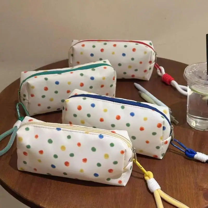 Colorful Polka Dot Pencil Case Large Capacity Stationery Handheld Storage Bag For Students School Office Travel Supplies