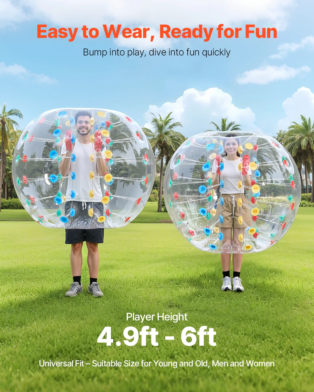 VEVOR 1-Pack 5FT كرات مصد قابلة للنفخ الجسم السومو زورب الكرة 0.8 مللي متر سميكة بولي كلوريد الفينيل فقاعة مطرقة لعبة بوبر لحديقة ساحة بارك
