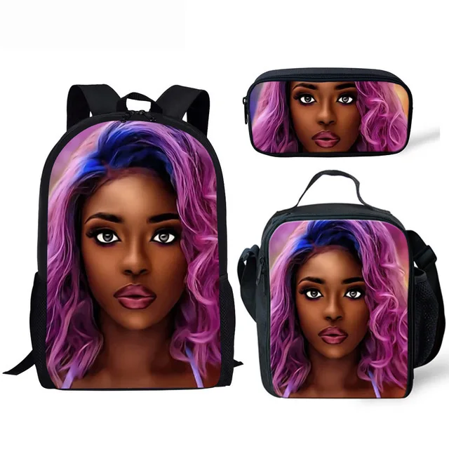 

Popular Harajuku Novelty Luxury African girl 3D Print 3pcs/Set pupil School Bags Laptop Daypack Backpack Lunch bag Pencil Case