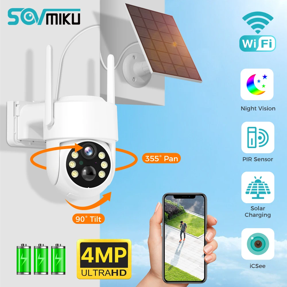 WIFI พลังงานแสงอาทิตย์กล้อง 4MP PIR Human Detection การรักษาความปลอดภัยกลางแจ้งพร้อมแผงพลังงานแสงอาทิตย์การเฝ้าระวังไร้สาย PTZ แบตเตอรี่กล้อง iCsee