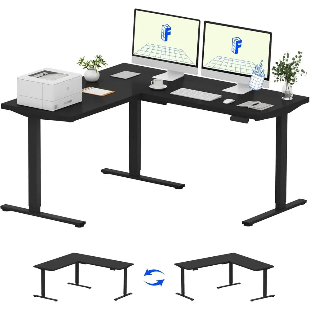 

Электрический регулируемый стол, 63x555, L-образная, рабочая станция для сидения, дом/офис, черная рама и верхняя часть
