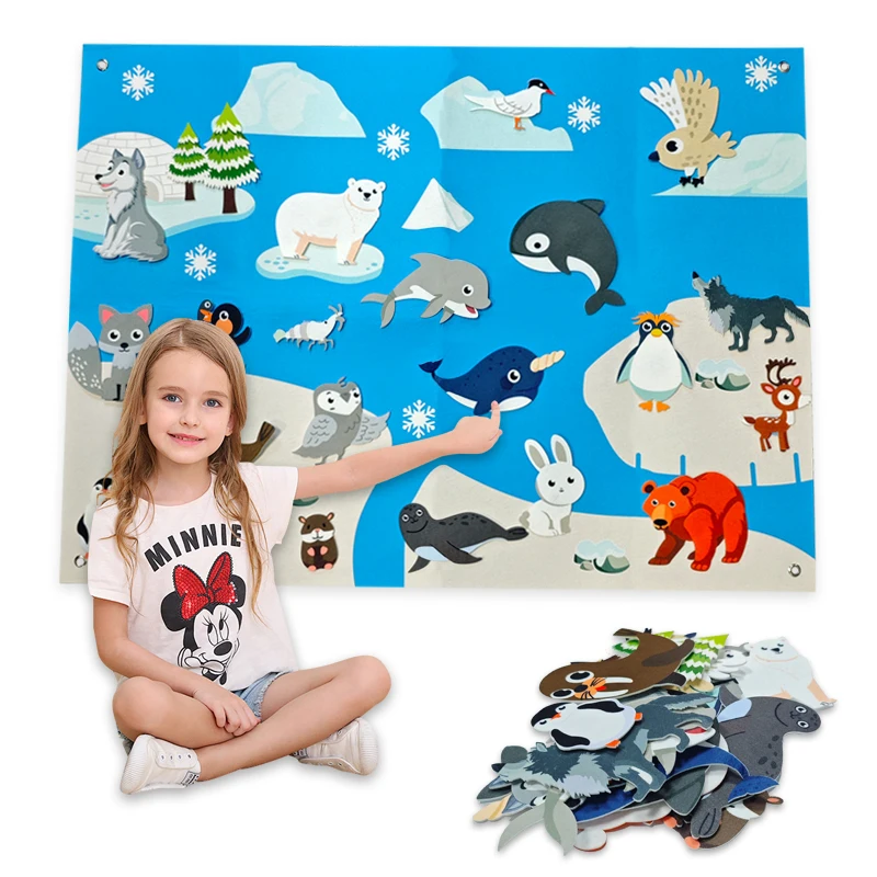 Animais de fazenda feltro história placa brinquedos crianças aprendizagem precoce começar criar temático jogo de contar histórias interativo parede pendurado presente
