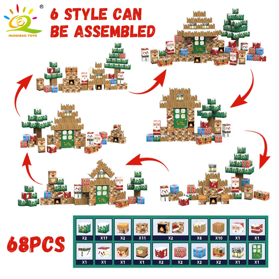 Cubo magnético do enigma do bloco para crianças, cubo quadrado 3D, árvore de Natal, mundo Santa Claus, alces, brinquedos sensoriais, presentes do Natal, DIY