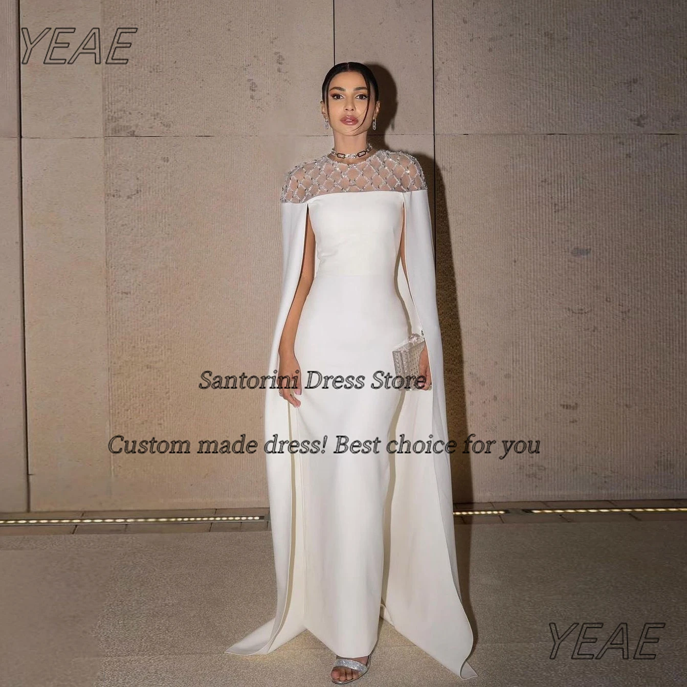 

Santorini Formal Occasion Dress Beading O-Neck Prom Dresses with Shawls Zipper Back Wedding Party Special Occasion Gowns