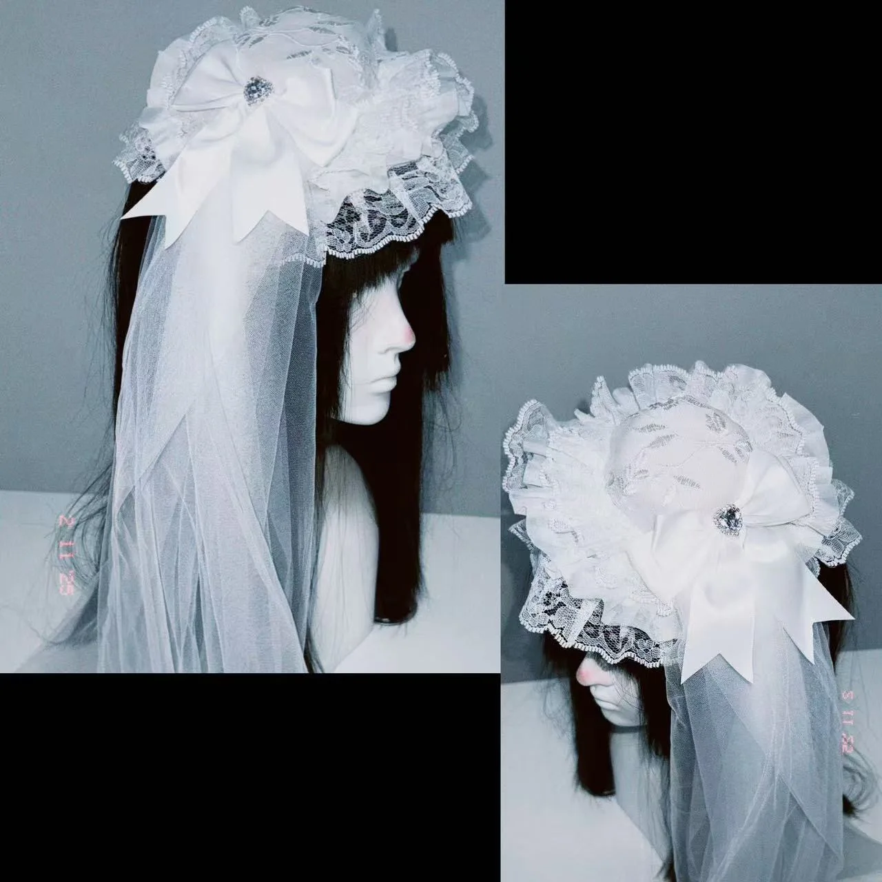 

Заколки для волос с бантом и лентой, белая маленькая шляпа с заколками для девочек, кружевная повязка на голову в стиле Лолиты с рюшами, милый головной убор для косплея аниме-горничной