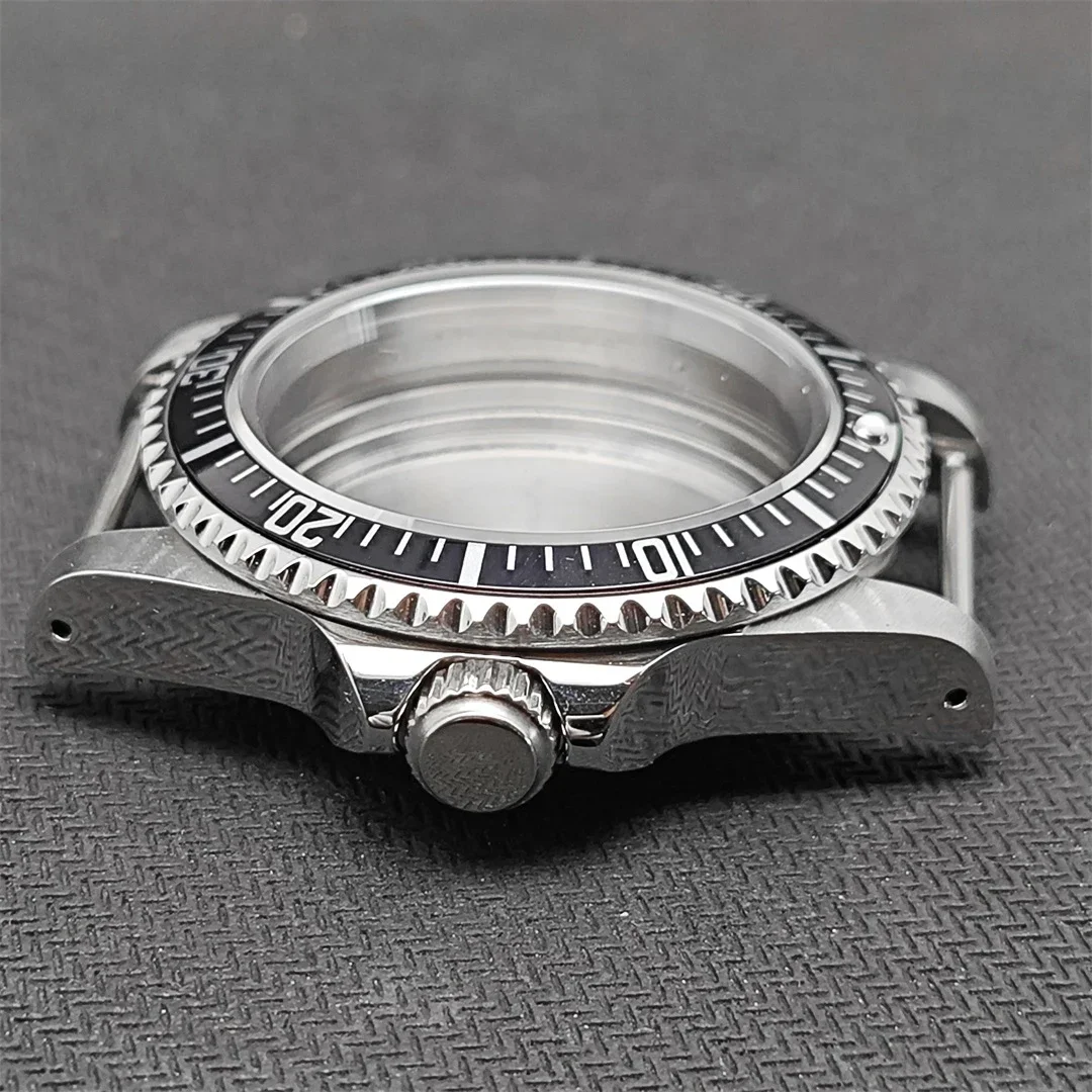 39.5mm Steel Watch Case Retro Flat Mirror Case with sapphire crystal Fit NH35 NH36 Movement Rotated Counterclockwise120 Click