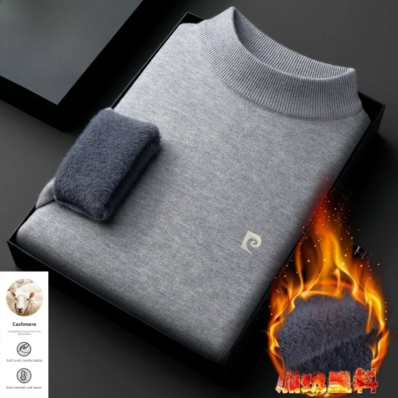 

Мужской вязаный шерстяной свитер Pierre Cardin с круглым вырезом, утепленный, зимний, базовый, модный, городской стиль, с длинным рукавом, для бизнеса и повседневной носки