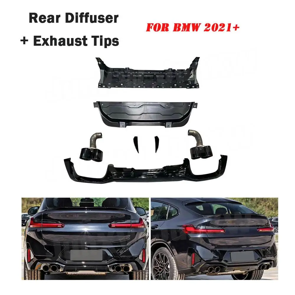 ABS Glanzend Zwart Achterbumper Diffuser Voor BMW X4 G02 M Sport 2022 + Achter Lip Spoiler Met Rvs uitlaat Tips