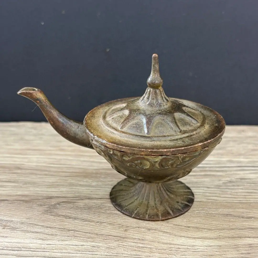 Aladdin Magic Lamp Copper Teapot ReplicaRetro Patina Lotus Bud Oil Lamp Brass Home Decor Zen Tea Table Ornament