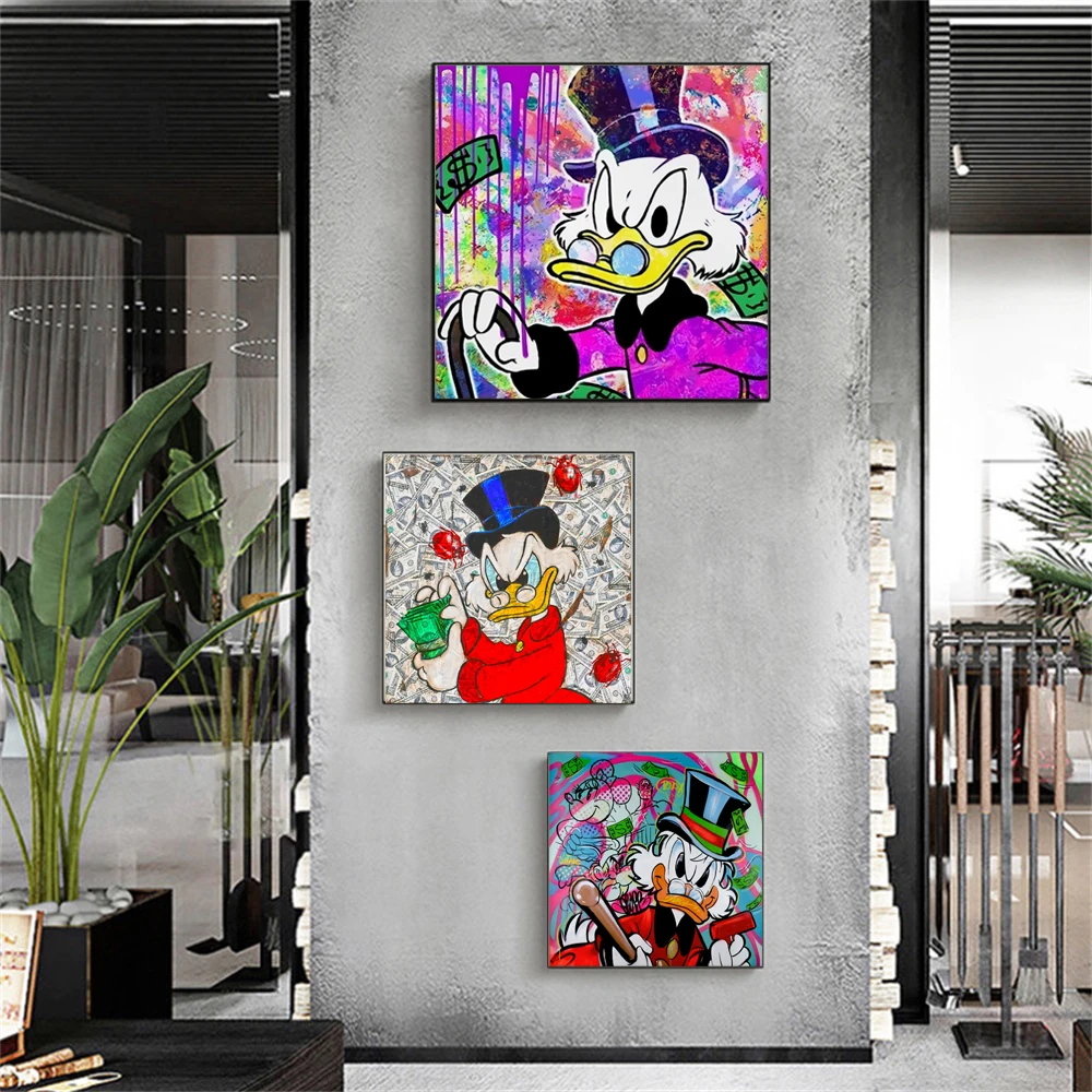 

MINISO Disney Street Graffiti Art Cute Donald Duck Pop Art Canvas Print Wall Art Anime Poster for Kids Bedroom Home Wall Decor