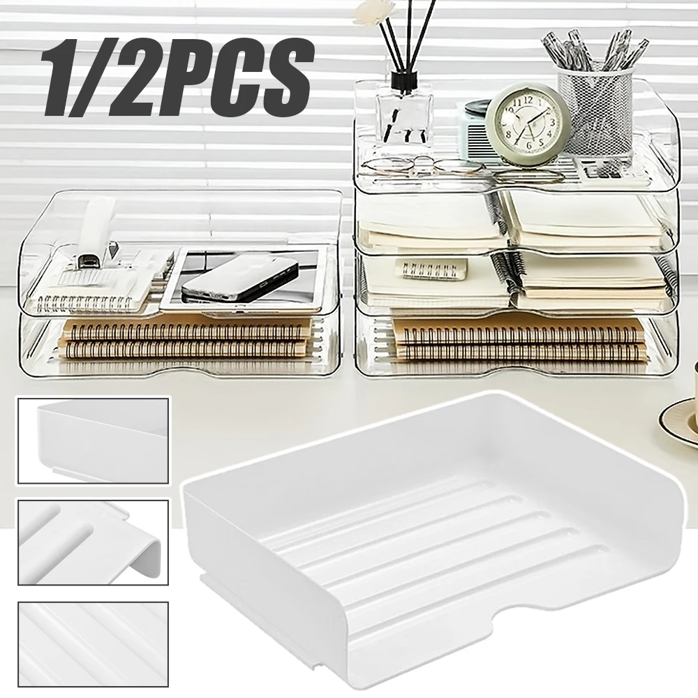 

Clear Paper Rack Desktop File Organizer Stackable Storage Tray Stationery Box Home Office Magazine Book Shelf Transparent Holder