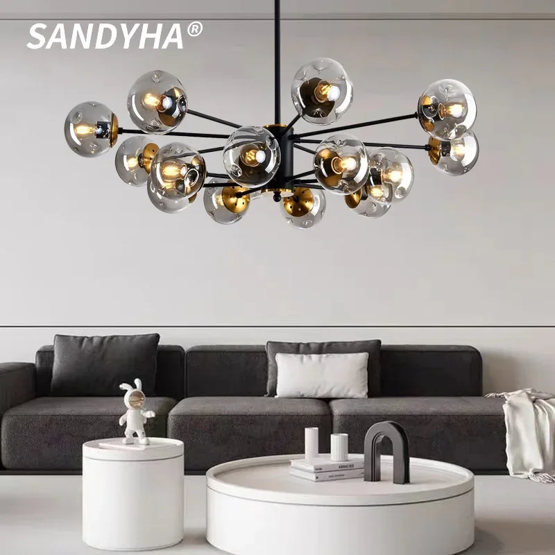 

SANDYHA Modern Retro Glass Ball Living Room Led Pendant Lights Nordic Creative Minimalist Bedroom Restaurant Decor Chandelier