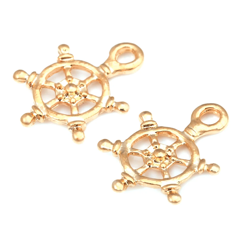 Colgantes de timón de ancla de Color dorado de 18 quilates, suministros de joyería de alta calidad, collar, pendientes, accesorios para mujer