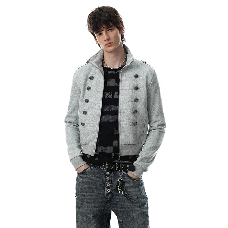 LUZHEN 2026 New Stylish Original Double Breasted Decorate Niche Design Stand Neck Jacket Men's Handsome Solid Color Coat JY8659