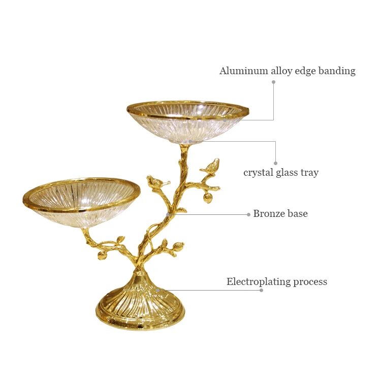 Luxury round fruit plate handmade tree-shaped crystal glass