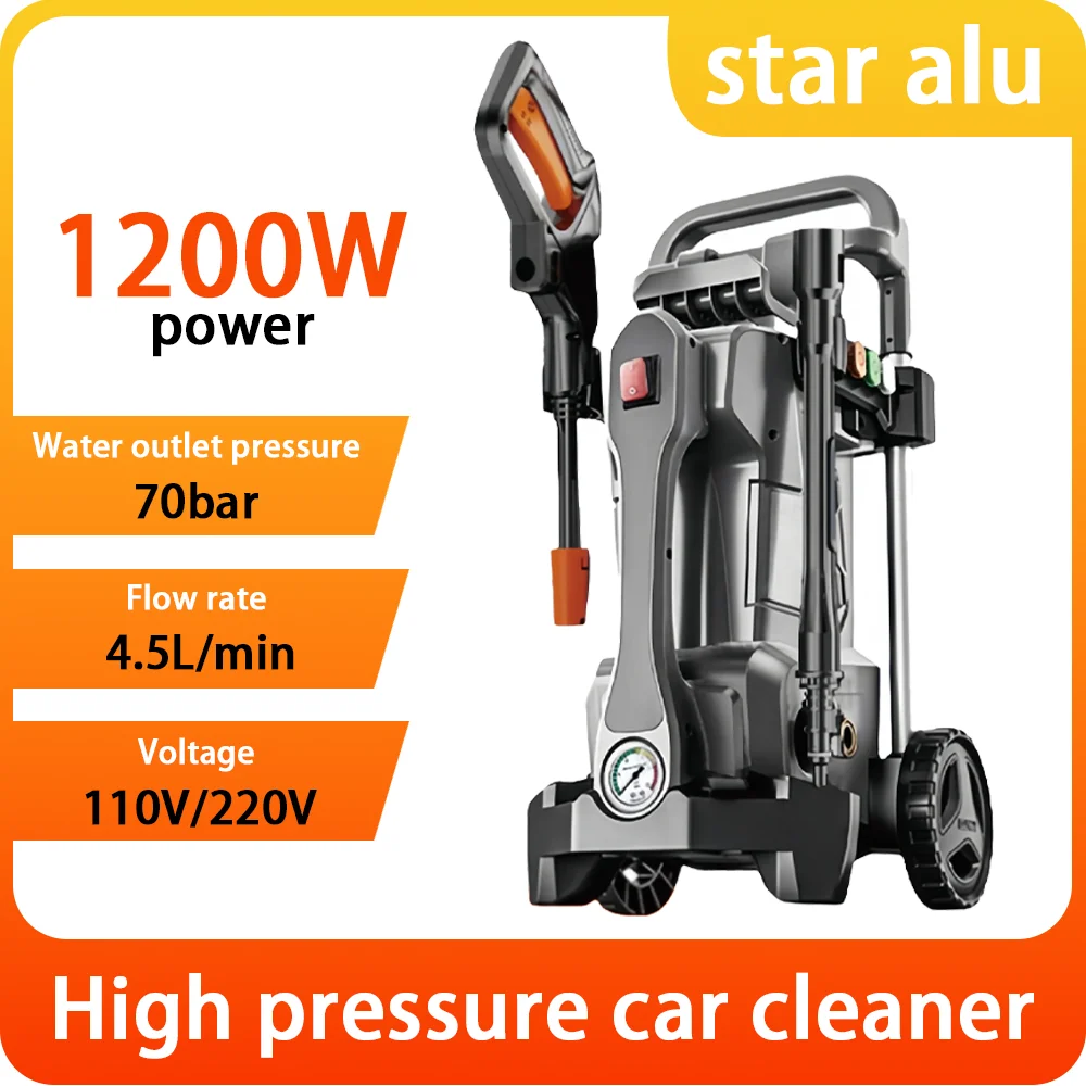 

Мощная автоматическая автомойка мощностью 1200 Вт, электрический очиститель высокого давления 70 бар со шлангом 5 м и насадкой для пены для домашнего автомобиля