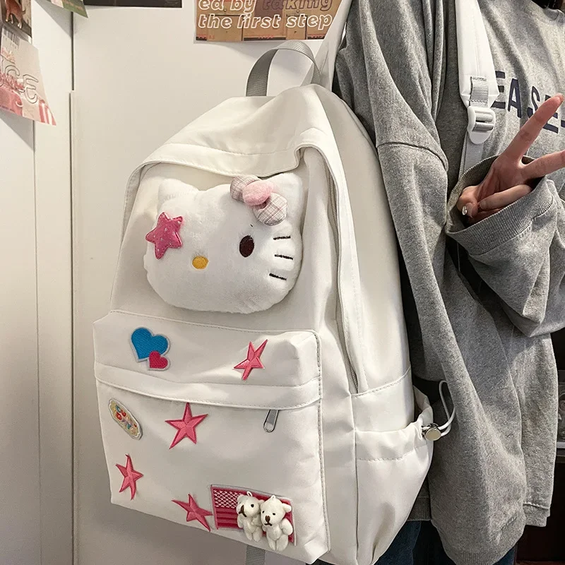 Bolsa escolar Hello Kitty para estudante, Mochila Sanrio JK, Travel Bag, Proteger a coluna cervical, Saco de escola universitária