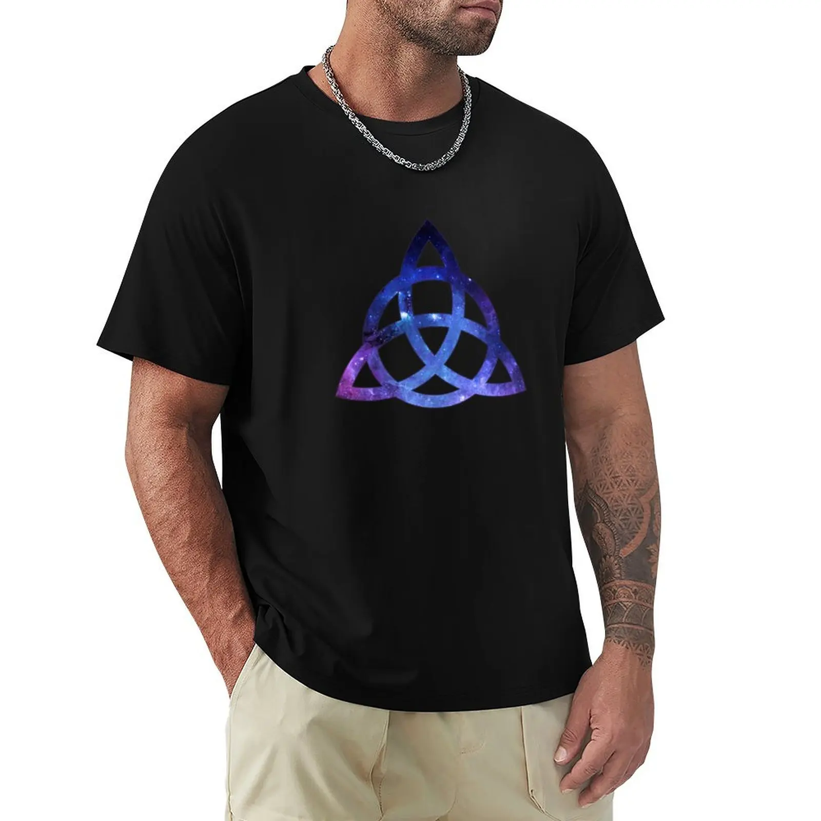 Space Galaxy Triquetra Wiccan Witch Symbol T-Shirt Casual Minimalist Short Sleeve Top