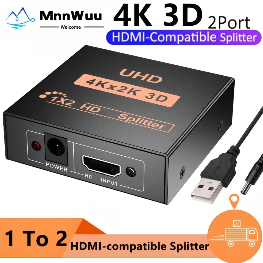 1 X 2 HDMI-Compatible Splitter Converter 1 In 2 Out HDMI-Compatible Splitter Amplifier 4K Dual Display for PC HDTV DVD PS4 Xbox