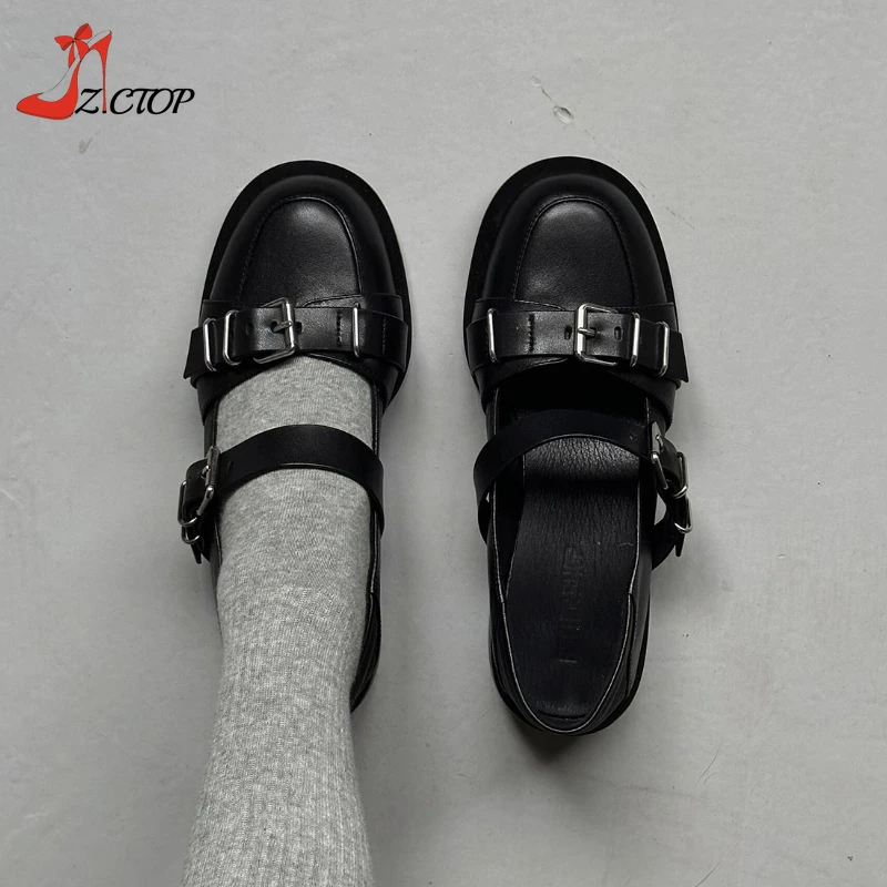 

Gothic Punk Mary Jane Shoes Women Black Vintage Chunky Heels Leather Shoes Buckle Strap Lolita Pumps Shoe