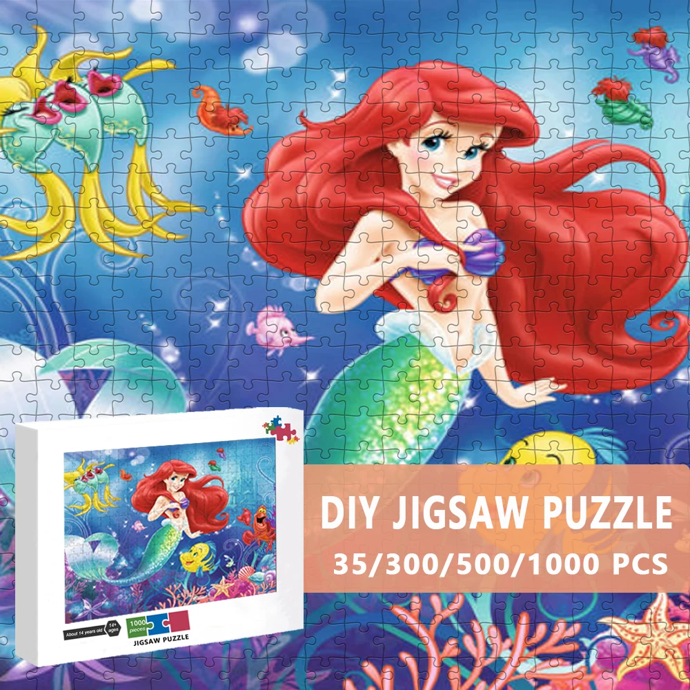 Disney Princess Ariel Jigsaw Puzzle The Little Mermaid Puzzles Cartoon Children\'s Toys Decompression Game Diy Handmade Gifts