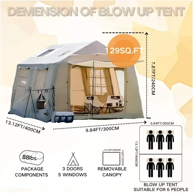 Wholesale Outdoor Camping Complete Set Equipment Rainproof Waterproof Thickened Canopy Tent Inflatable Air Tent Overnight