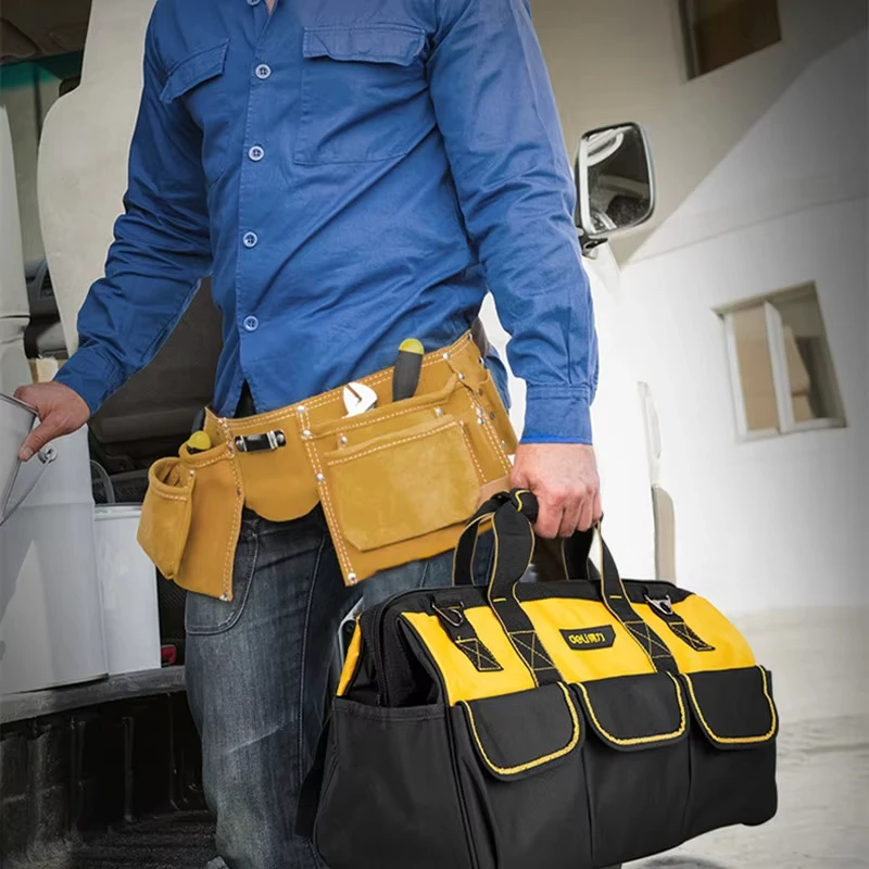 deli Large Capacity Tool Storage Bag 13/16/17/18 Inch Wear Resistant Thickened Electrician Woodworking Pouch