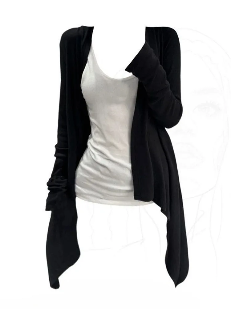 

Корейский черный кардиган нестандартной формы, комплекты из двух предметов, стильный женский жилет Y2k 2021, свободные вязаные топы с длинными рукавами Pull Femme