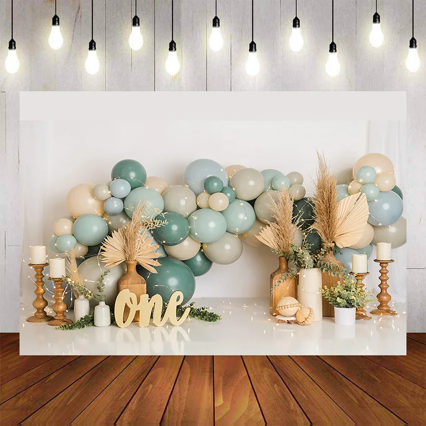 Mehofond Photography Background Bohemian Pampas Grass Boho Balloons Birthday Party Cake Smash Decorations Backdrop Photo Studio