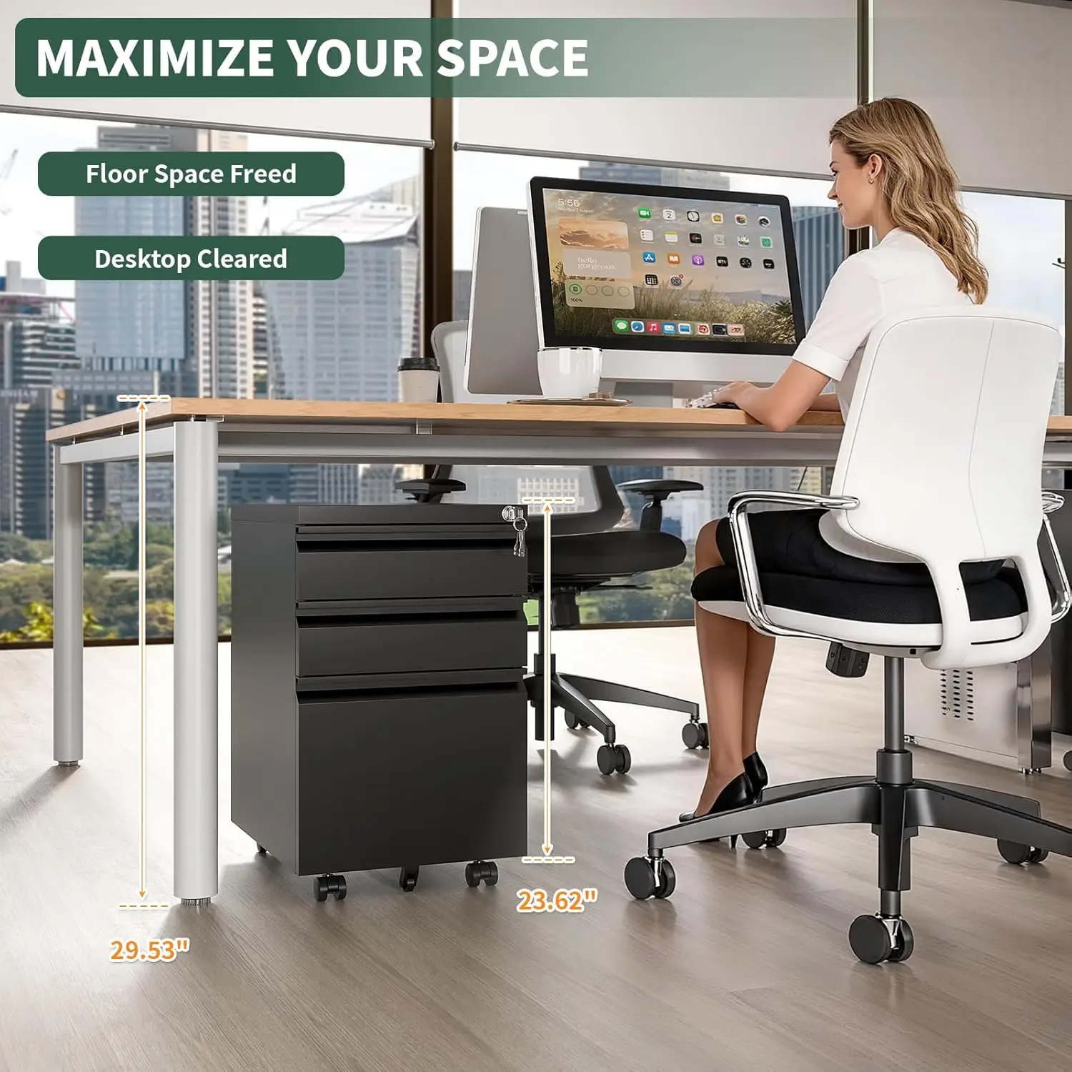 3 Drawer File Cabinet with Lock,Under Desk Rolling Small Filing Cabinet for Home Office Storage,Mobile Steel, Customized